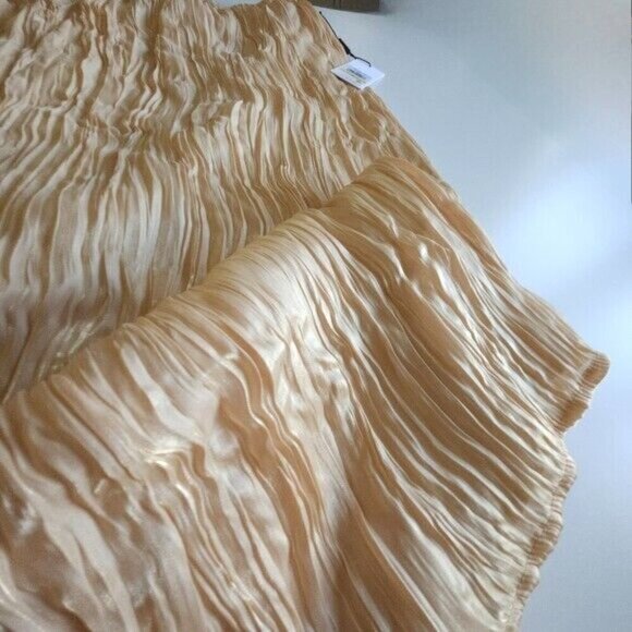 Calvin Klein Skirt Womens M Metallic Gold Shimmery Crinkle Pleated Midi Pull On - Picture 9 of 15